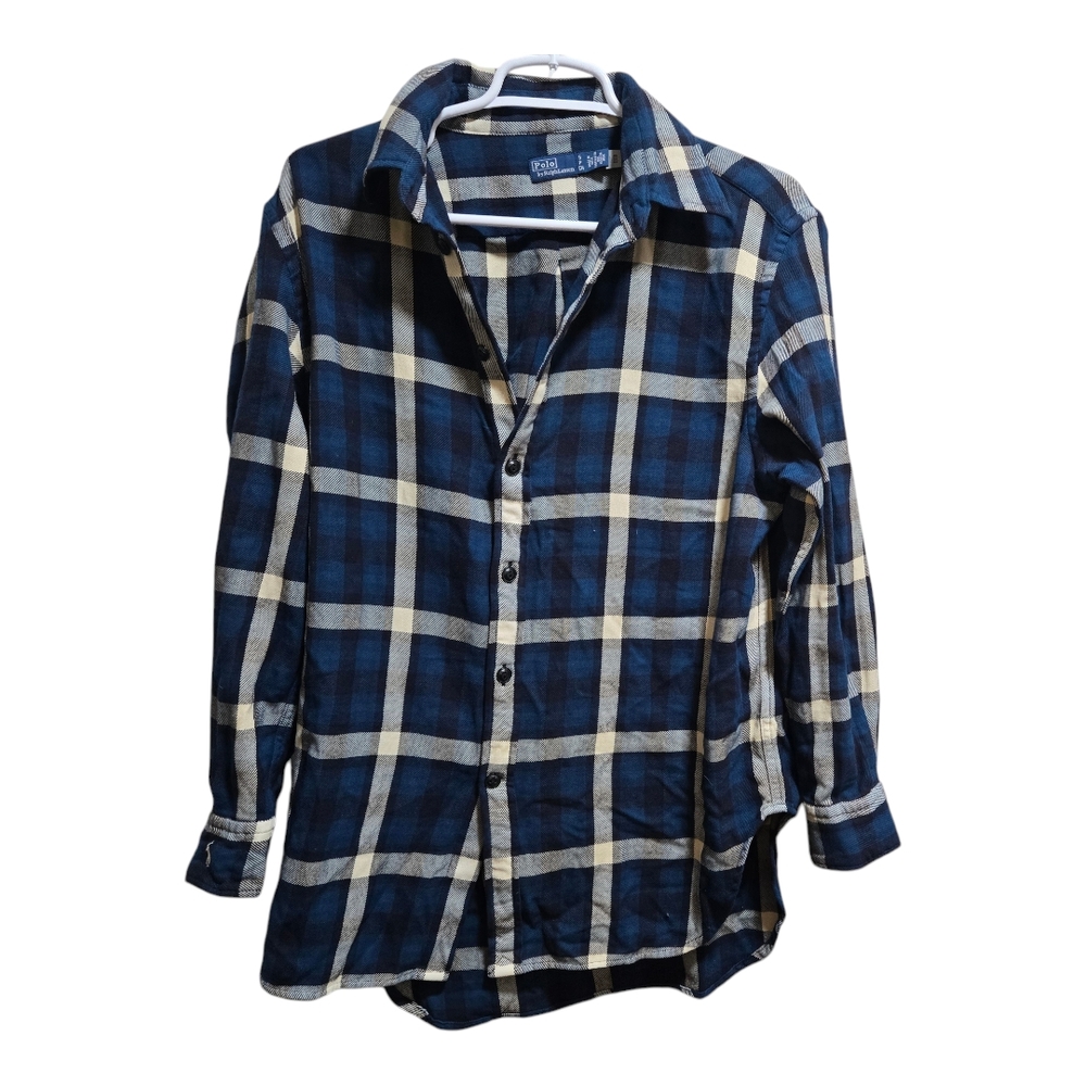 Polo by Ralph Lauren shirt mens size small blue cream flannel button up woodsy